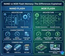 NAND vs NOR Flash: Key Differences, Architecture & Applications